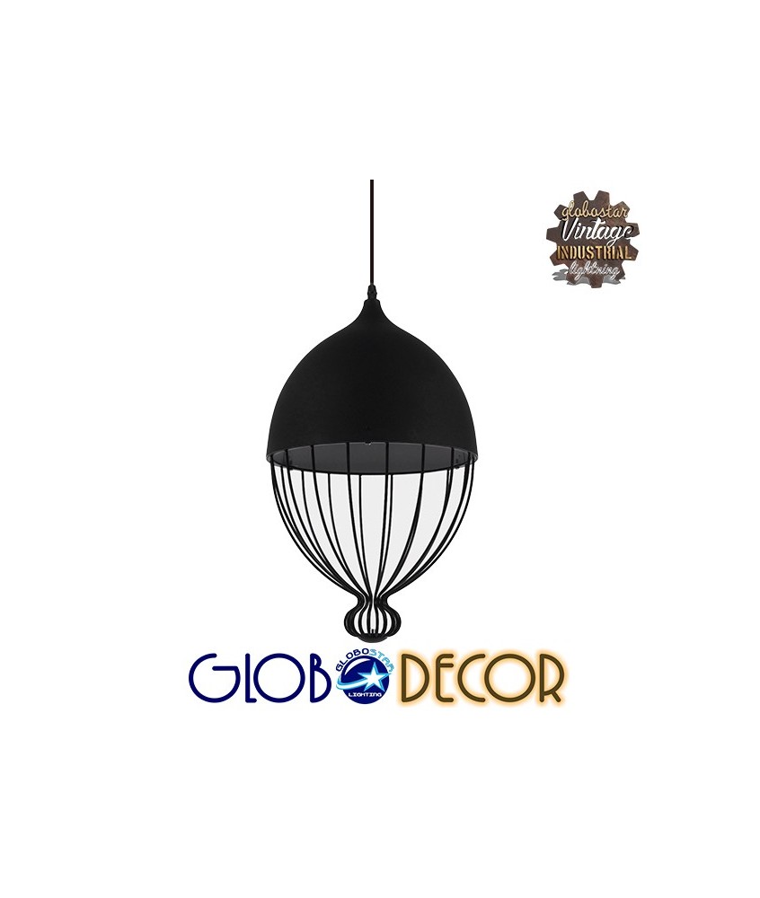 GLOBOSTAR® CANARIO 01107 Vintage Κρεμαστό Φωτιστικό Οροφής με Ντουί 1 x E27 AC 220-240V IP20 - Μαύρο - Μ28 x Π28 x Υ47cm